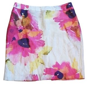 Floral Linen Watercolor Mini Pencil Skirt‎ Size 4